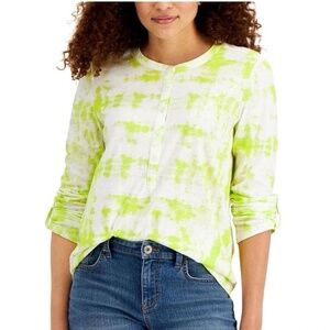 Style & Co Women's Chartreuse Tie Dyed Top Sz L